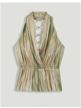 Ring-Back Halter Camisole in Green and Cream